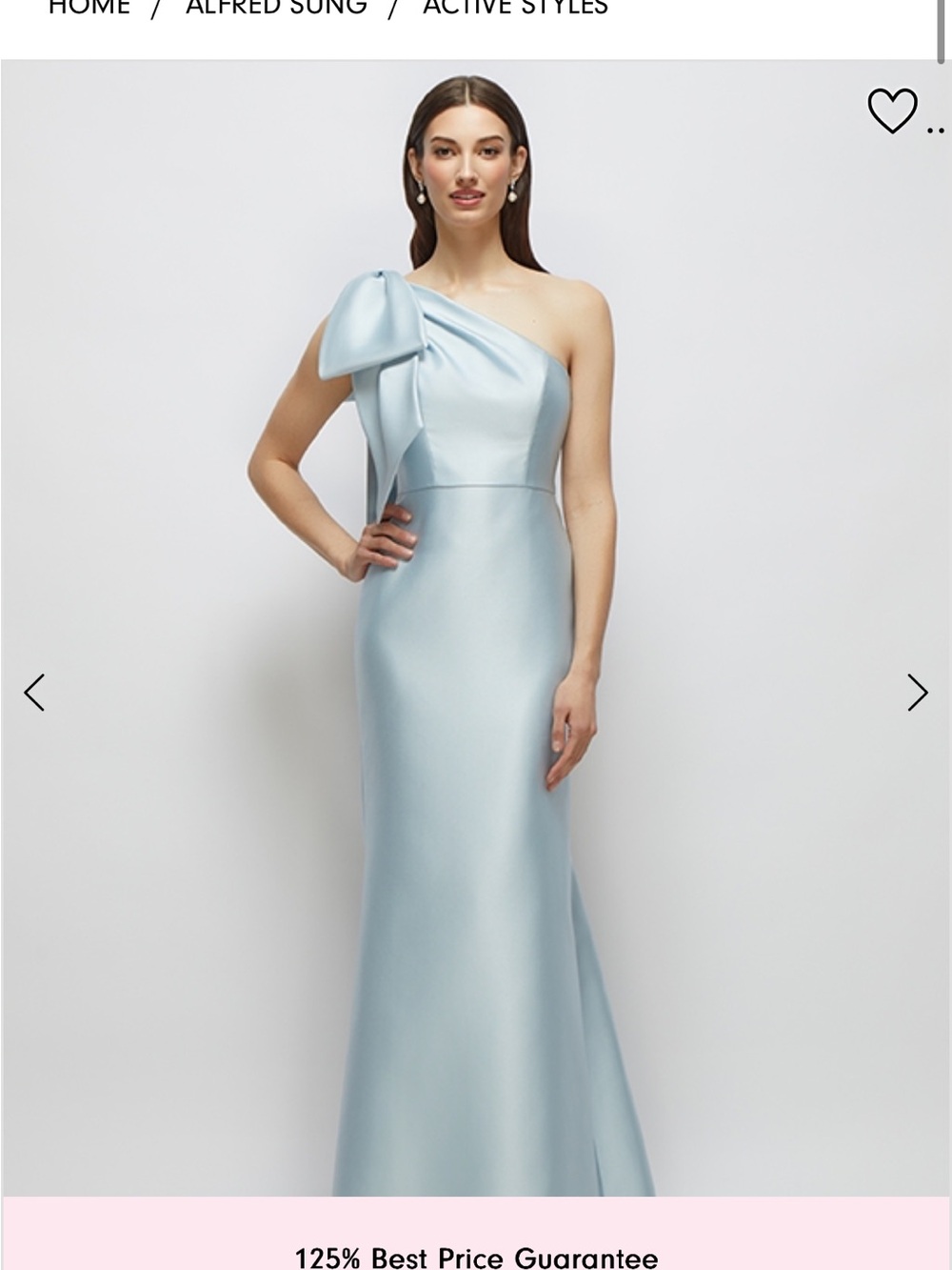 ALFRED SUNG Pale Blue One-Shoulder Satin Gown with Bow